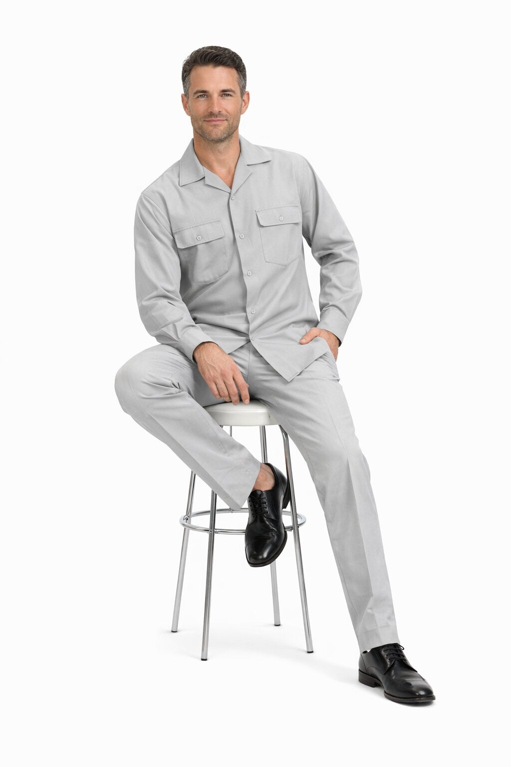Mens Luxury Grey Wool Two-Piece Leisure Walking Suit - Small