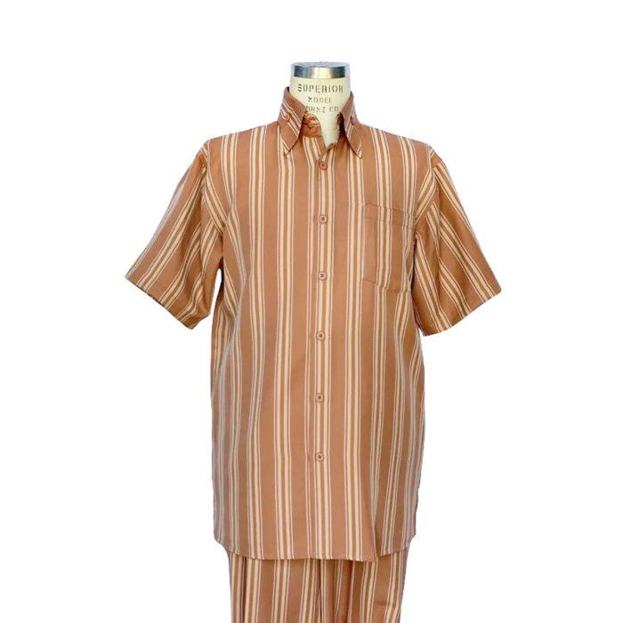 Men's 2 piece Sets short sleeve casual leisure walking suit in camel - S