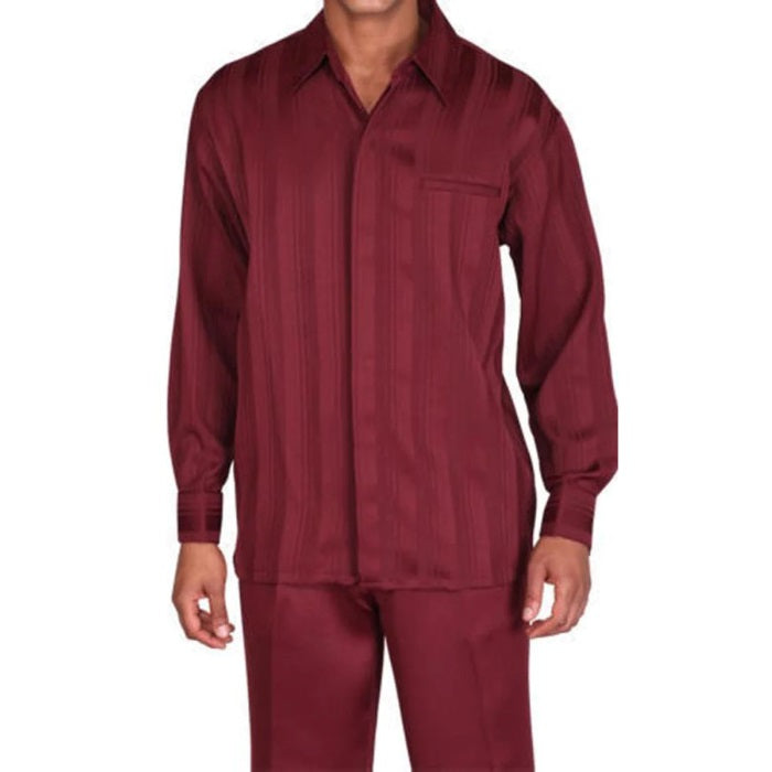 Men's 2 piece Sets tone Pinstripe leisure set walking suit in burgundy