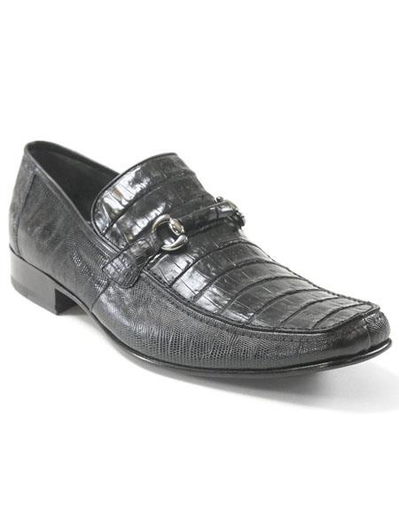 Mens Black Genuine Caiman Belly And Lizard Slip On By Los Altos - US 8.0 Standard/D/ Medium / Eu:41-42