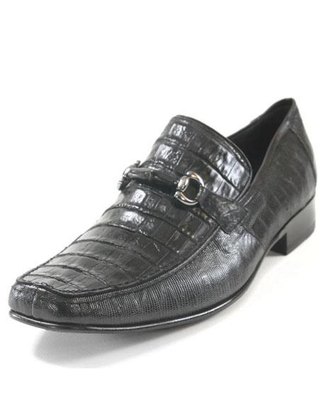 Mens Black Genuine Caiman Belly And Lizard Slip On By Los Altos - US 8.0 Standard/D/ Medium / Eu:41-42