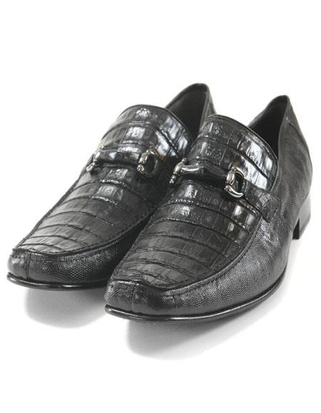 Mens Black Genuine Caiman Belly And Lizard Slip On By Los Altos - US 8.0 Standard/D/ Medium / Eu:41-42