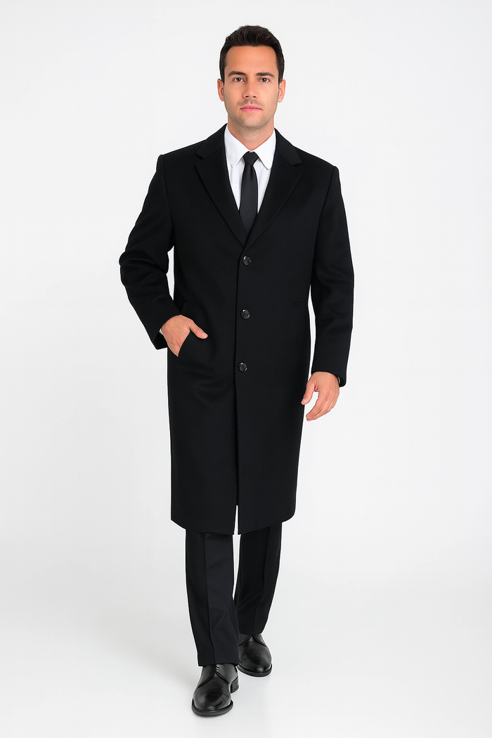 Mens Topcoat Mens Dress Coat 'Harvard' Black cashmere Full-length - Men's Overcoat
