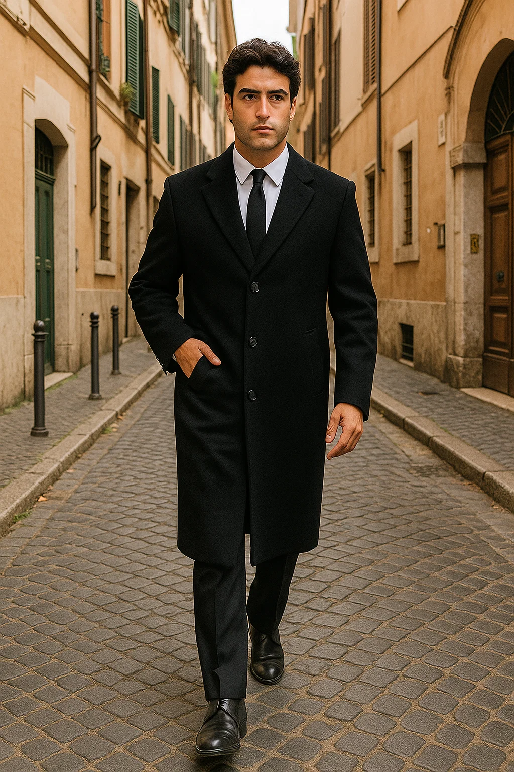 Mens Topcoat Mens Dress Coat 'Harvard' Black cashmere Full-length - Men's Overcoat - 38 Regular