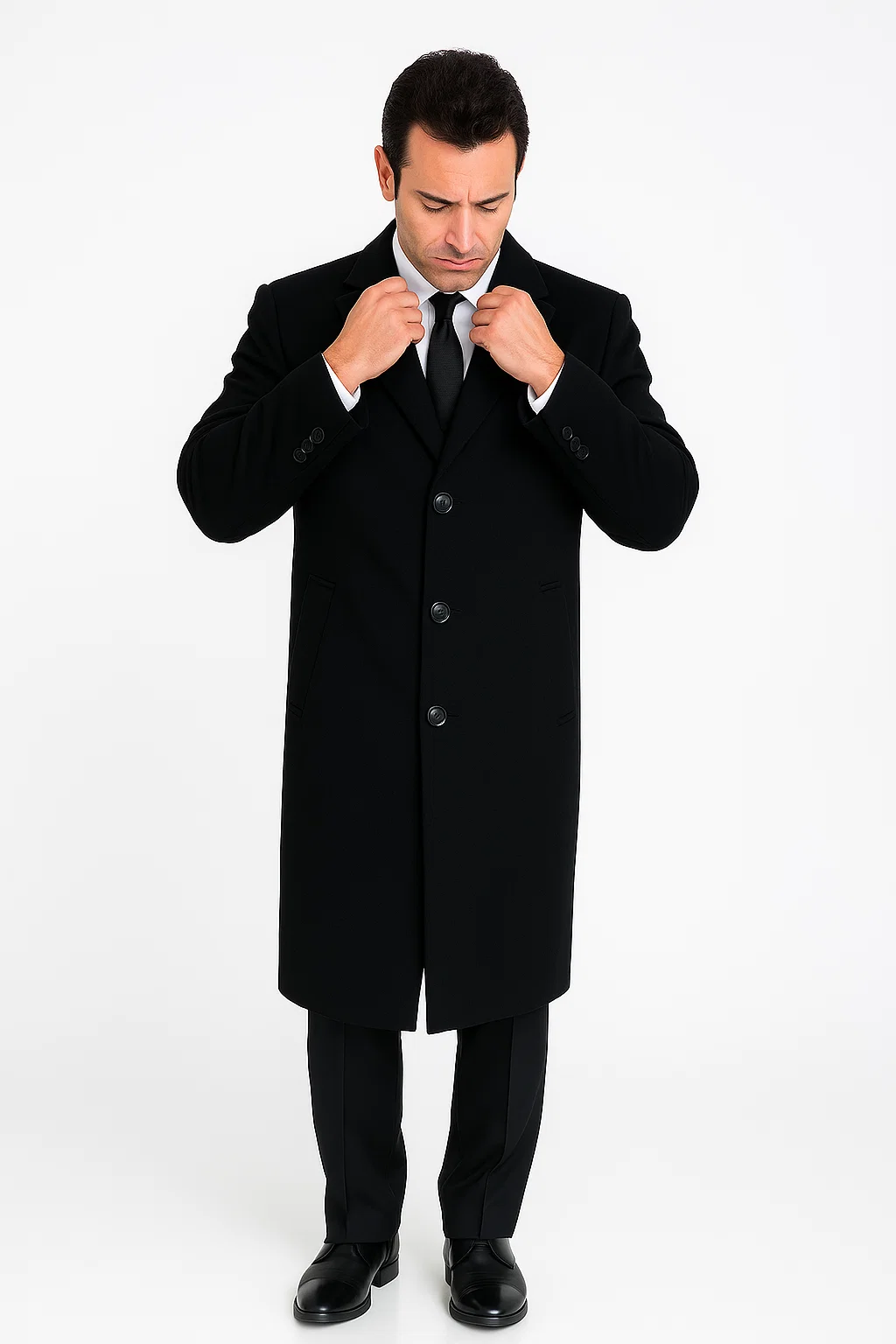 Mens Topcoat Mens Dress Coat 'Harvard' Black cashmere Full-length - Men's Overcoat - 38 Regular