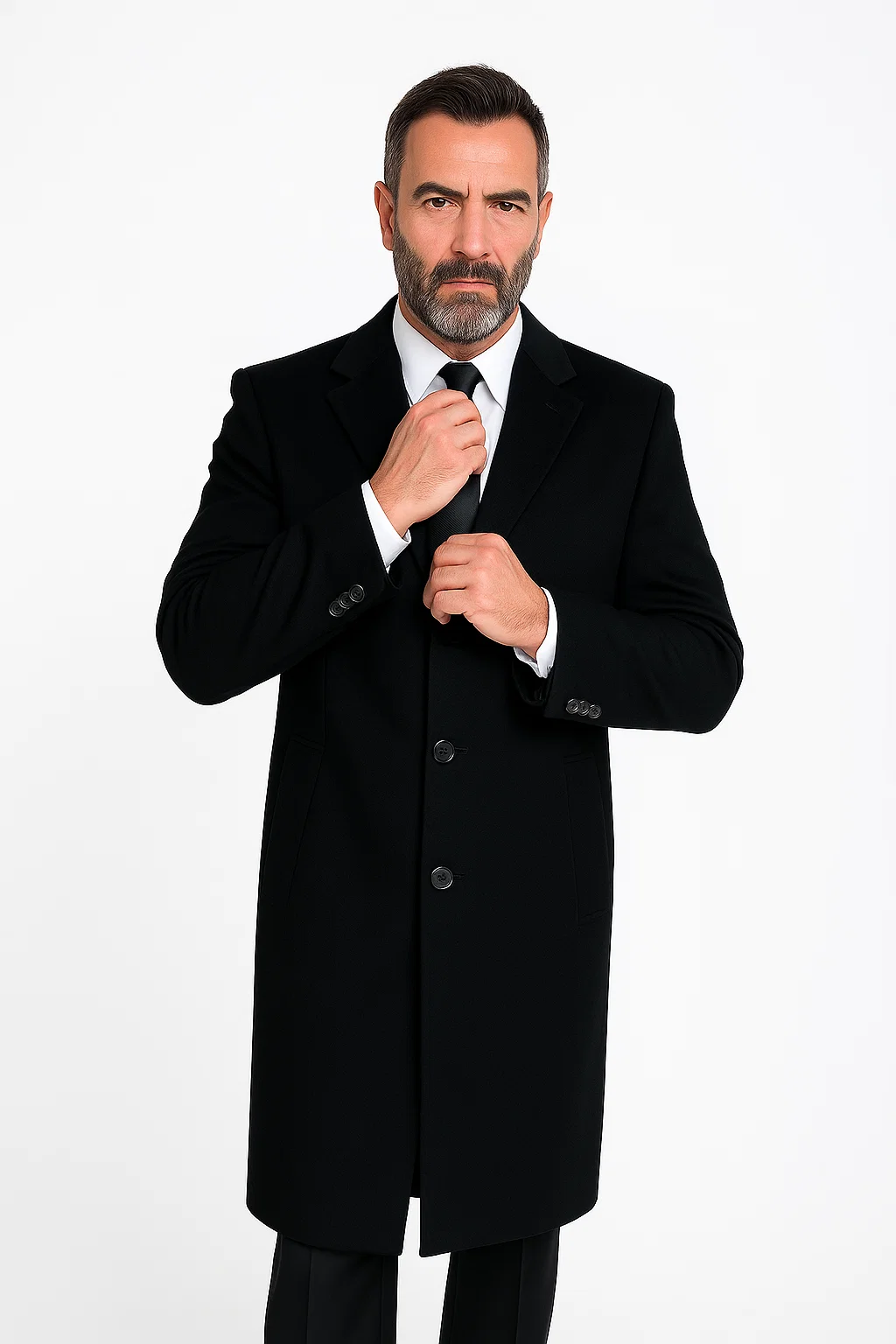 Mens Topcoat Mens Dress Coat 'Harvard' Black cashmere Full-length - Men's Overcoat - 38 Regular