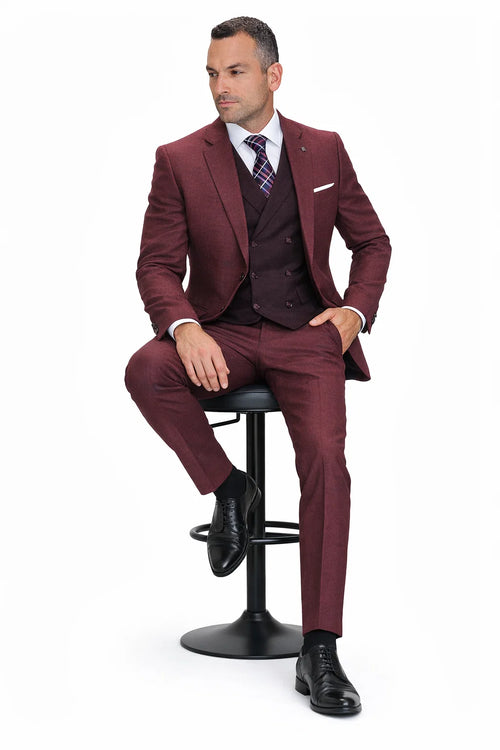 Men’s Burgundy Vintage Style Wool Suit