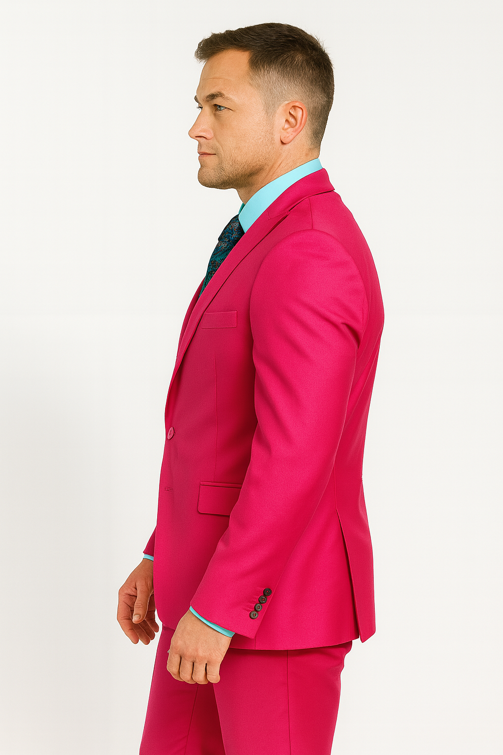 Men's Fuchsia Hot Pink Color 2 Buttons Suit Vested Slim Fit Suit - 58R