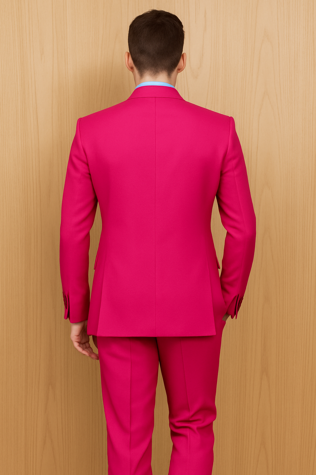 Men's Fuchsia Hot Pink Color 2 Buttons Suit Vested Slim Fit Suit - 58R