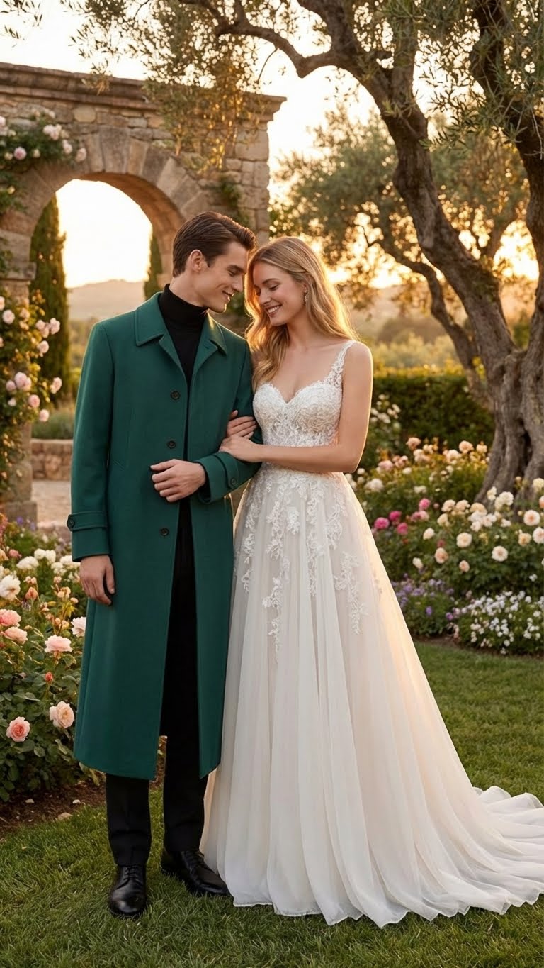 Men’s Full-Length Green Overcoat – Microfiber Blend for Winter Maxi Duster Coat - 34 Short