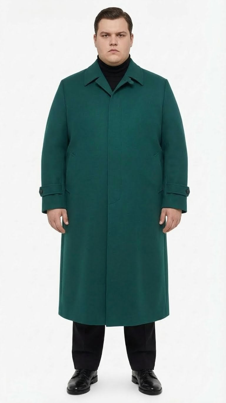 Men’s Full-Length Green Overcoat – Microfiber Blend for Winter Maxi Duster Coat - 34 Short
