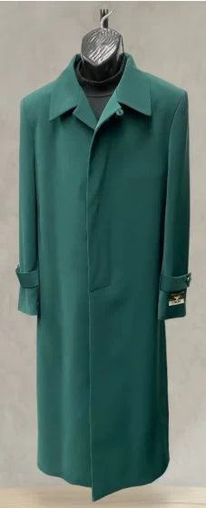Men’s Full-Length Green Overcoat – Microfiber Blend for Winter Maxi Duster Coat - 34 Short