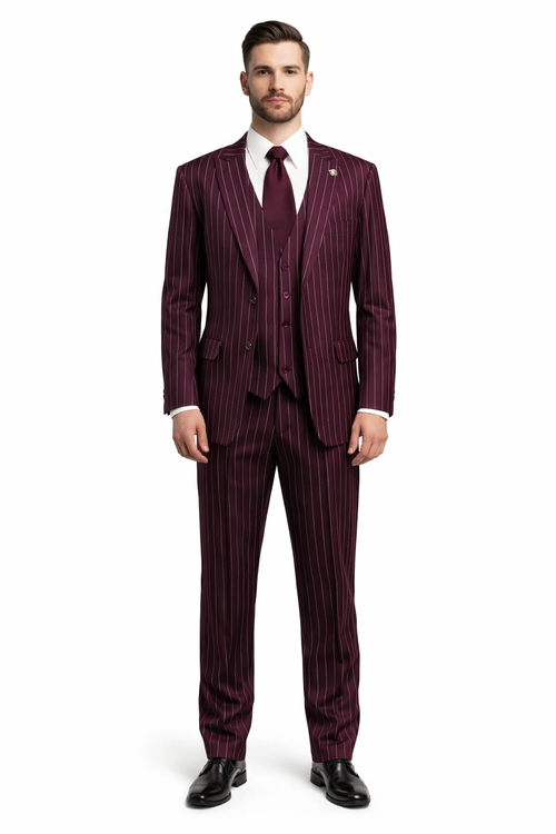 Men's Gangster Bold PinStripe Stripe Chalk Pinstripe Vested 3 Piece Fashion Suit 1920;s 30s Fashion in 10 Colors