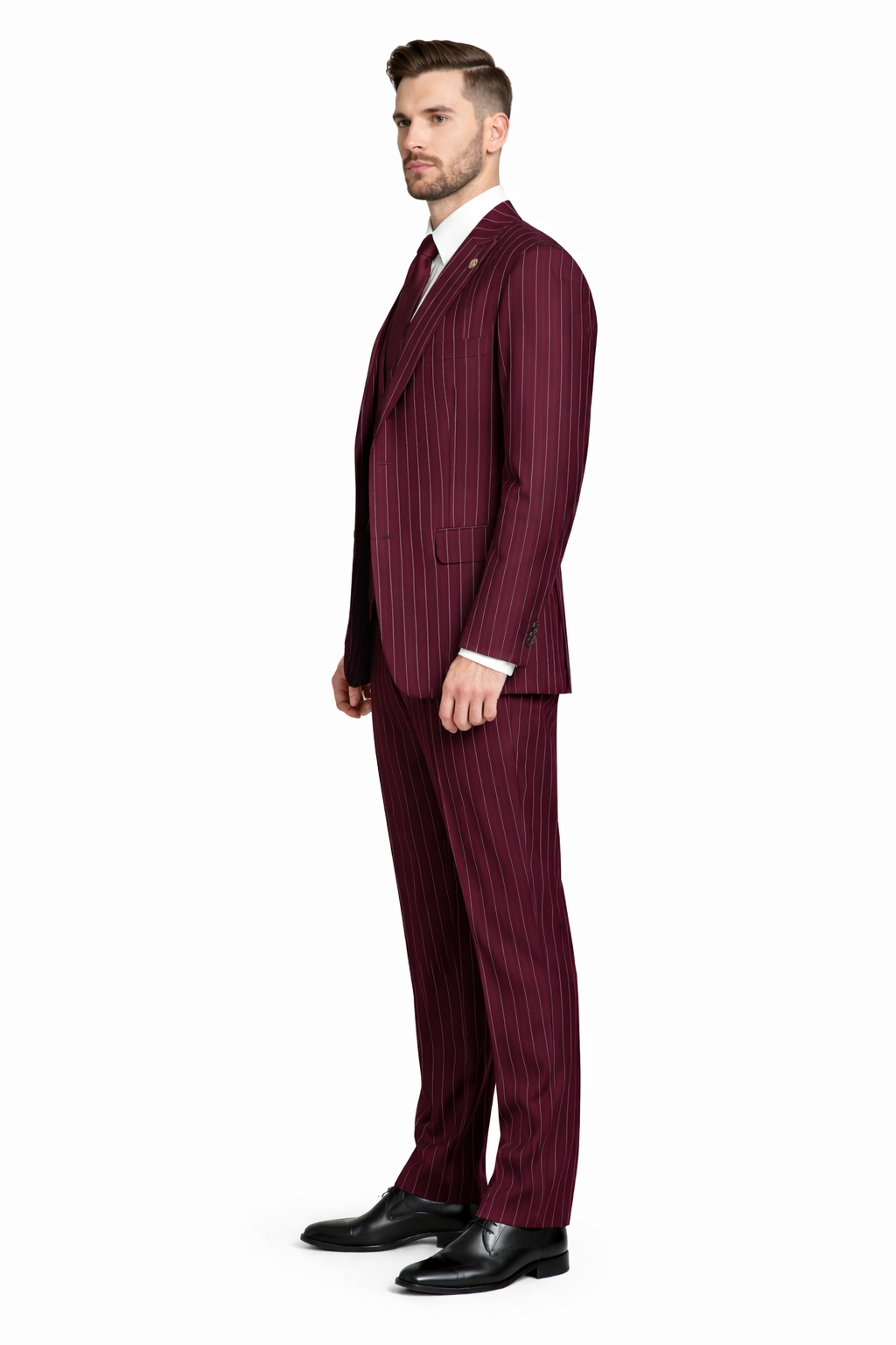 Men's Gangster Bold PinStripe Stripe Chalk Pinstripe Vested 3 Piece Fashion Suit 1920;s 30s Fashion in 10 Colors - 38 Short Jacket+32 Waist Adjustable 28to34)(Height: 5’4”to5’7”)(Neck 15-16.5)S-M)