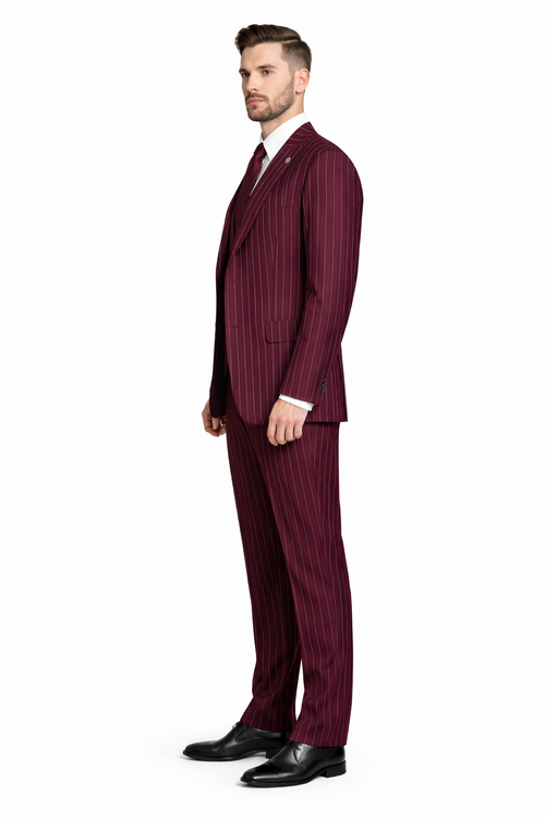 Men's Gangster Bold PinStripe Stripe Chalk Pinstripe Vested 3 Piece Fashion Suit 1920;s 30s Fashion in 10 Colors