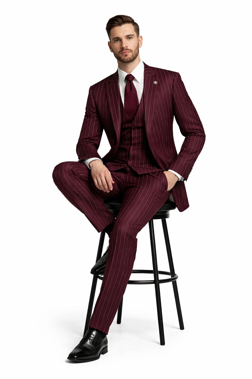 Men's Gangster Bold PinStripe Stripe Chalk Pinstripe Vested 3 Piece Fashion Suit 1920;s 30s Fashion in 10 Colors - 38 Short Jacket+32 Waist Adjustable 28to34)(Height: 5’4”to5’7”)(Neck 15-16.5)S-M)