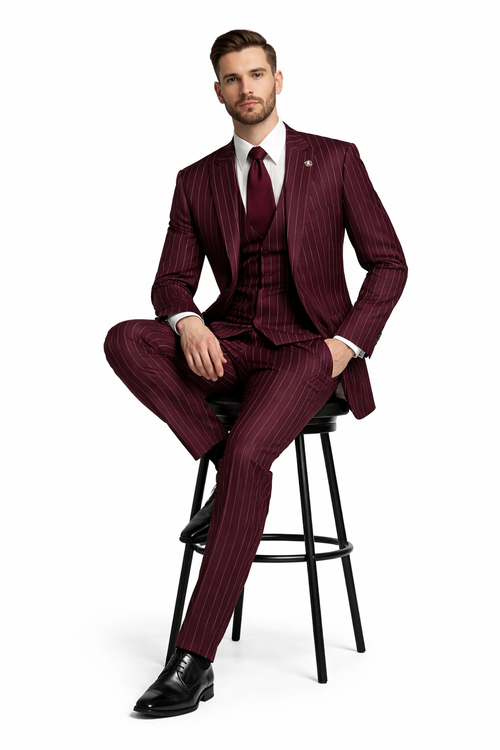 Men's Gangster Bold PinStripe Stripe Chalk Pinstripe Vested 3 Piece Fashion Suit 1920;s 30s Fashion in 10 Colors