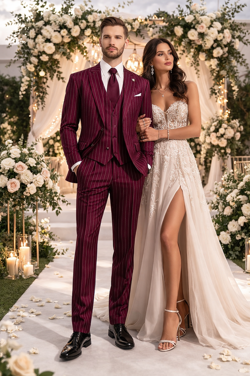 Men's Gangster Bold PinStripe Stripe Chalk Pinstripe Vested 3 Piece Fashion Suit 1920;s 30s Fashion in 10 Colors