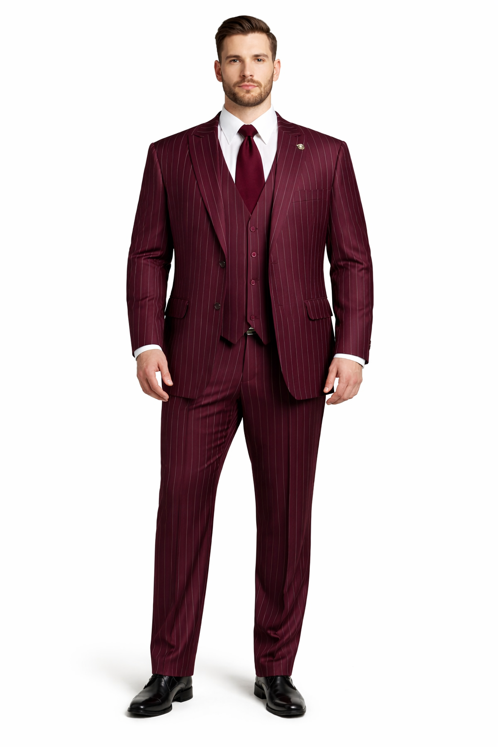 Men's Gangster Bold PinStripe Stripe Chalk Pinstripe Vested 3 Piece Fashion Suit 1920;s 30s Fashion in 10 Colors - 38 Short Jacket+32 Waist Adjustable 28to34)(Height: 5’4”to5’7”)(Neck 15-16.5)S-M)