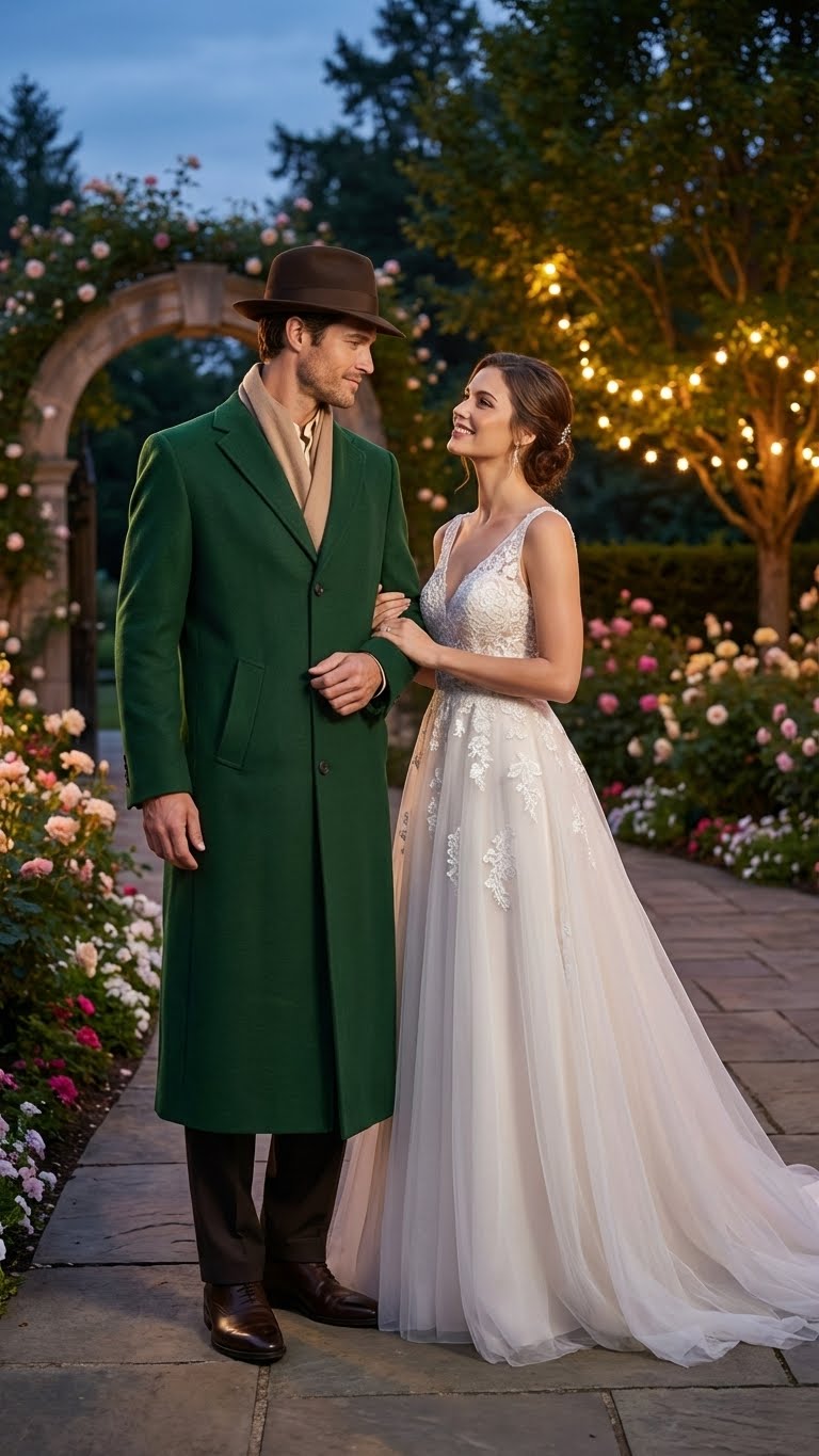 Men’s Hunter Green Full-Length Wool Overcoat – Classic Winter Dress Coat for Formal and Everyday Wear - 34 Short