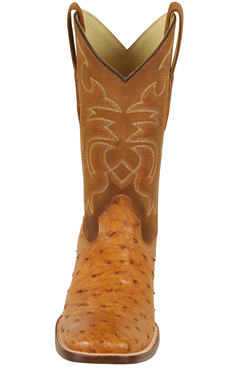 Men's Los Altos Ostrich Skin Wide Square Toe Boots - B-New Designer Collection - Amber