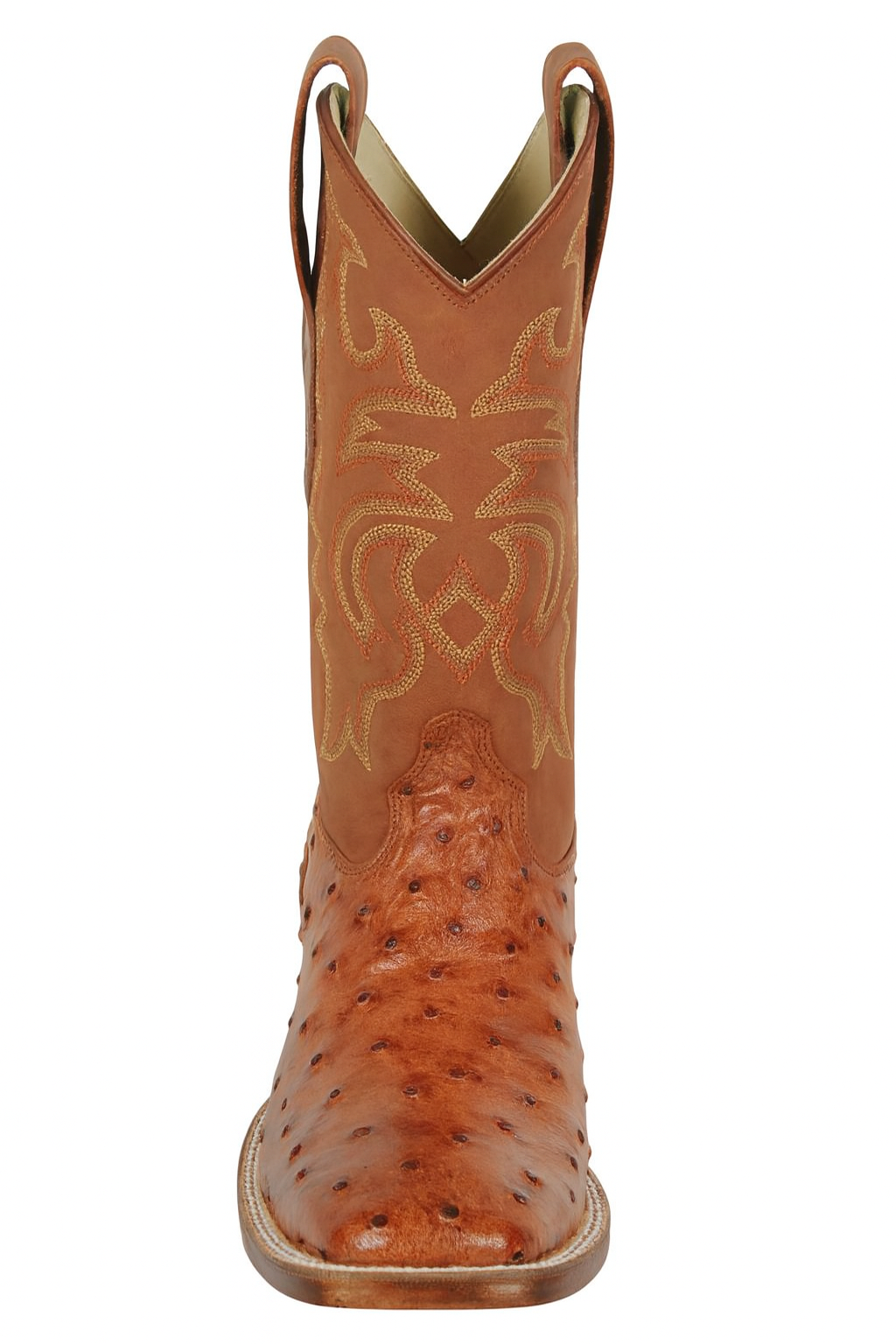 Men's Los Altos Ostrich Skin Wide Square Toe Boots - B-New Designer Collection - Amber