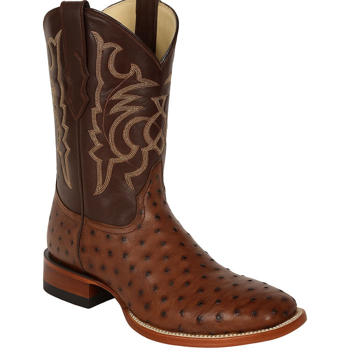 Men's Los Altos Ostrich Skin Wide Square Toe Boots - B-New Designer Collection