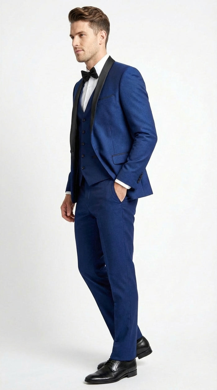 Men’s Shiny Sharkskin Saphire Royal Blue Tuxedo
