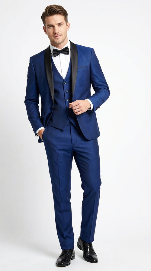 Men’s Shiny Sharkskin Saphire Royal Blue Tuxedo