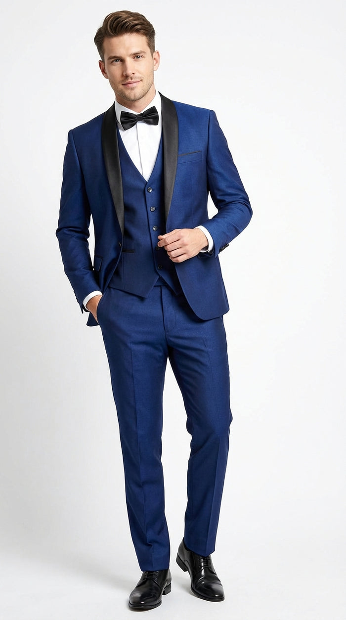 Men’s Shiny Sharkskin Saphire Royal Blue Tuxedo