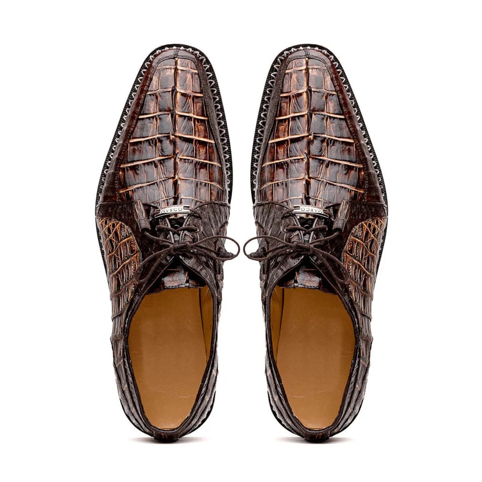 Marco Di Milano Caribe Men's Shoes Orix & Brown Exotic Hornback Crocodile Skin Derby Oxfords - 6