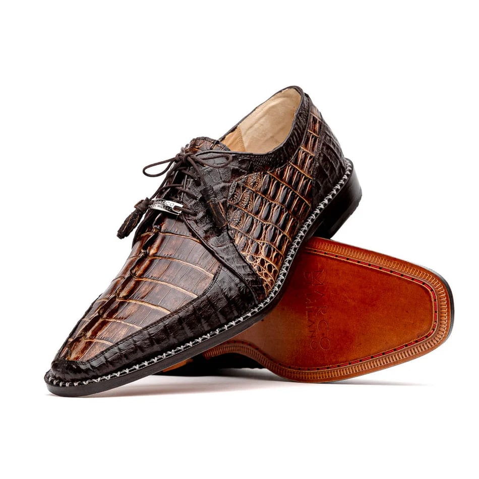 Marco Di Milano Caribe Men's Shoes Orix & Brown Exotic Hornback Crocodile Skin Derby Oxfords - 6