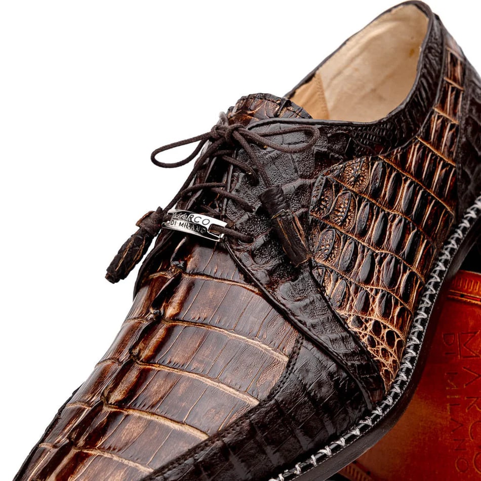Marco Di Milano Caribe Men's Shoes Orix & Brown Exotic Hornback Crocodile Skin Derby Oxfords - 8.5