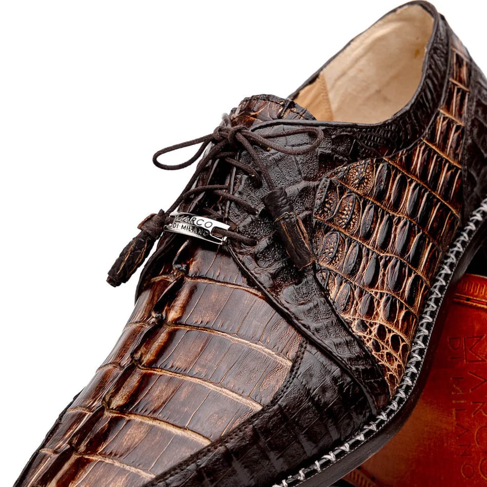 Marco Di Milano Caribe Men's Shoes Orix & Brown Exotic Hornback Crocodile Skin Derby Oxfords - 6