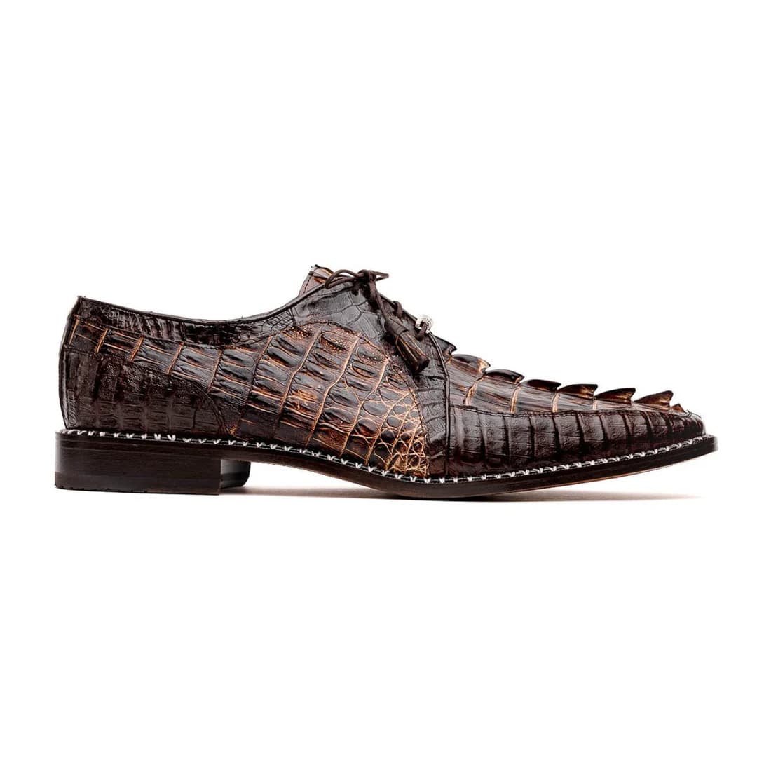 Marco Di Milano Caribe Men's Shoes Orix & Brown Exotic Hornback Crocodile Skin Derby Oxfords - 8.5