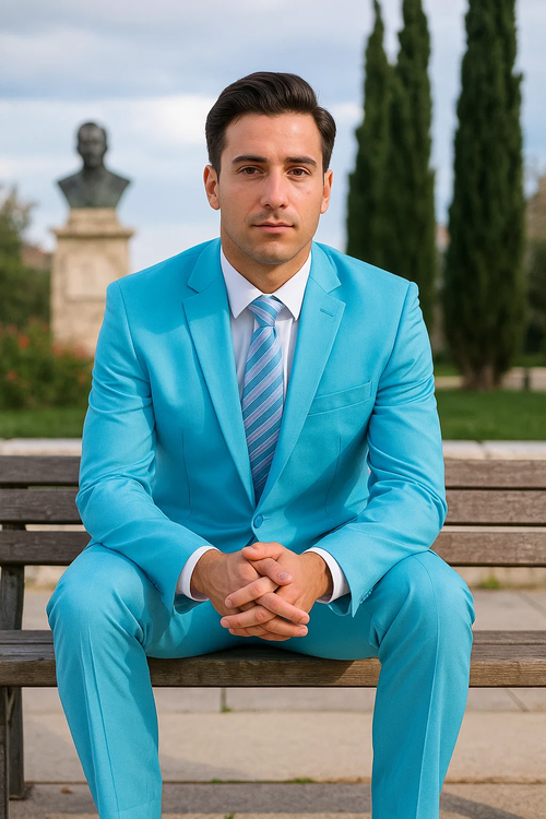 Men's Sky Baby Blue Turquoise 2 Piece affordable suit - RET208-19