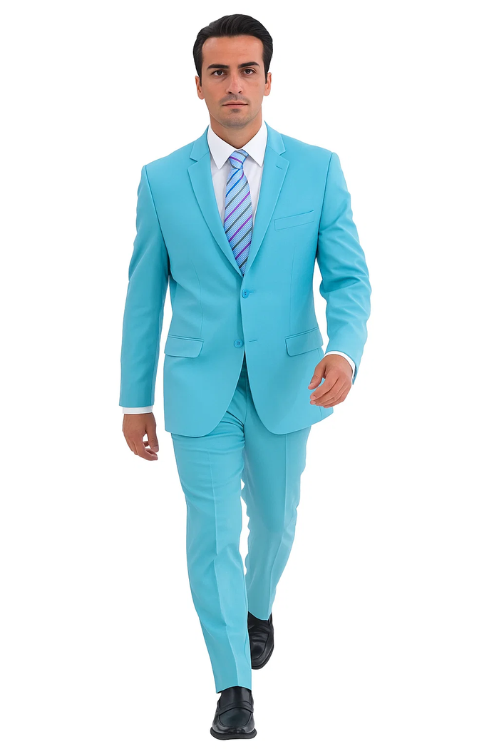 Men's Sky Baby Blue Turquoise 2 Piece affordable suit - RET208-19