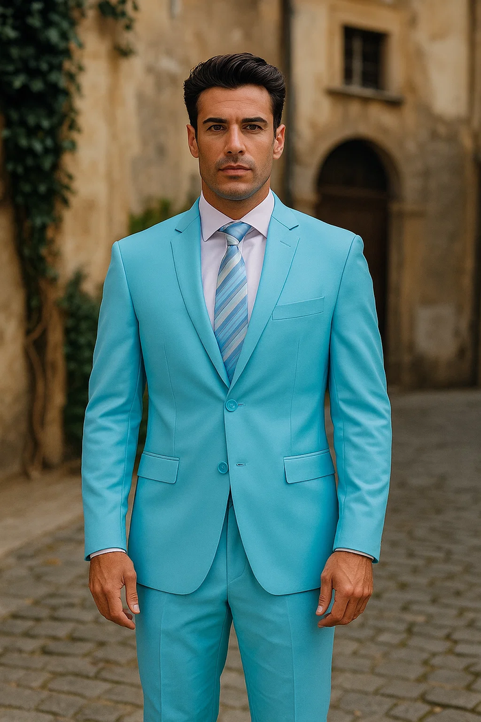 Men's Sky Baby Blue Turquoise 2 Piece affordable suit - RET208-19