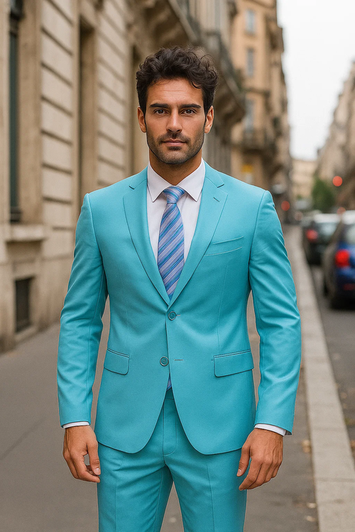 Men's Sky Baby Blue Turquoise 2 Piece affordable suit - RET208-19
