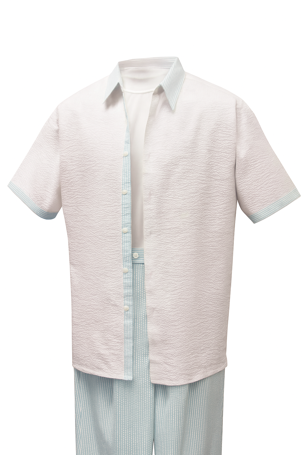 Men’s Sky Blue Two-Piece Short Sleeve Shirt and Pants Set – Casual Summer Outfit - S