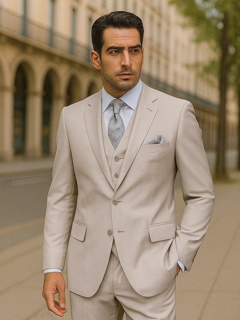 Men's Solid Sand Athletic Cut Classic Suits