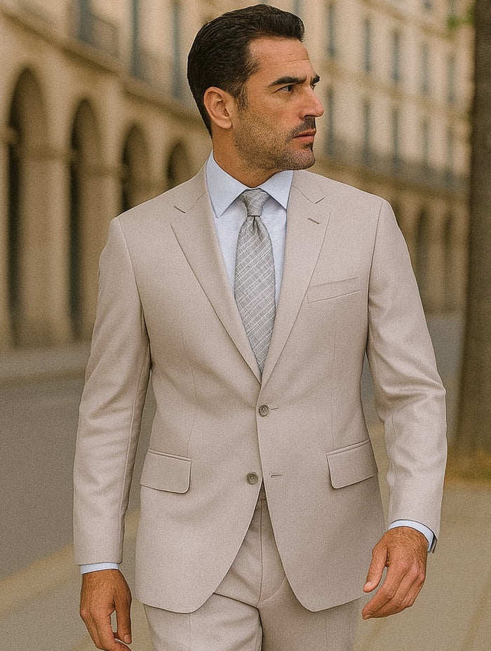 Men's Solid Sand Athletic Cut Classic Suits