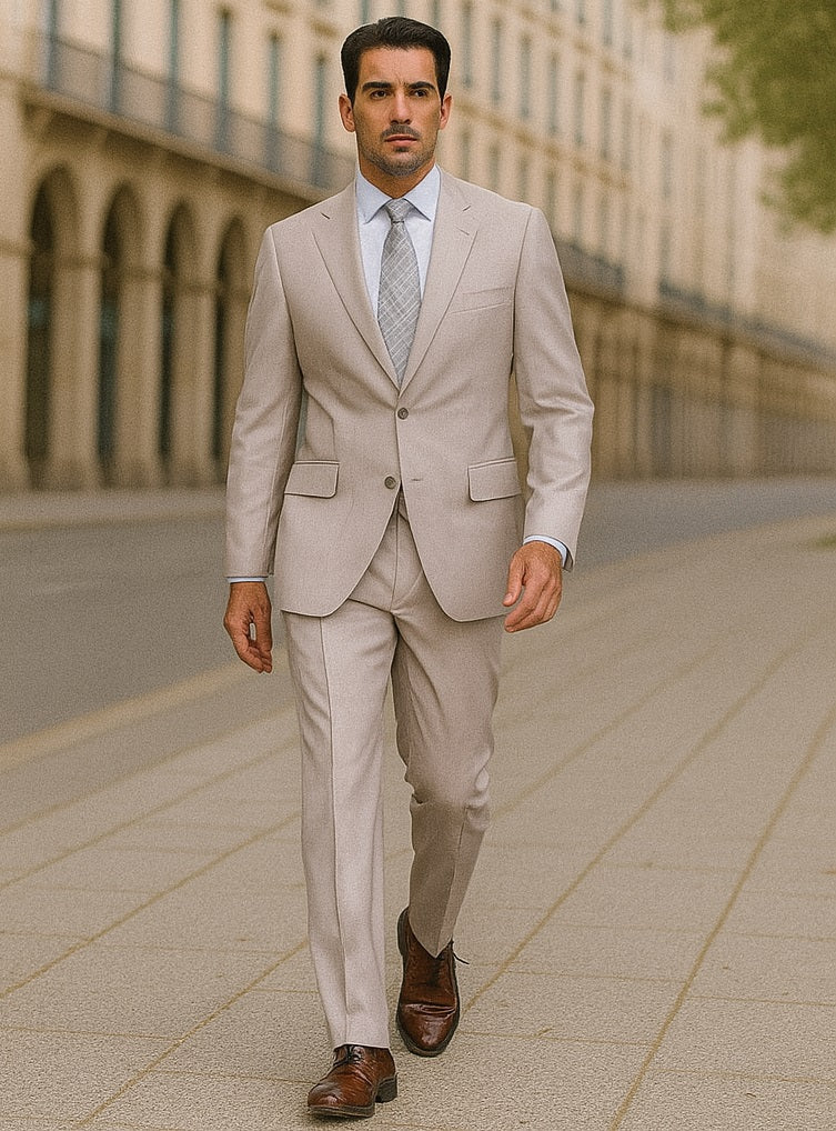 Men's Solid Sand Athletic Cut Classic Suits
