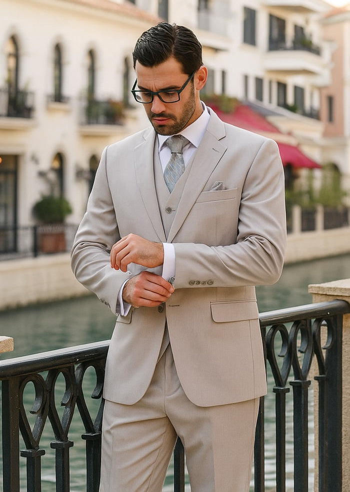 Men's Solid Sand Athletic Cut Classic Suits