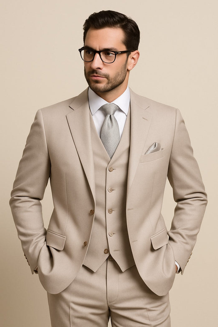 Men's Solid Sand Athletic Cut Classic Suits