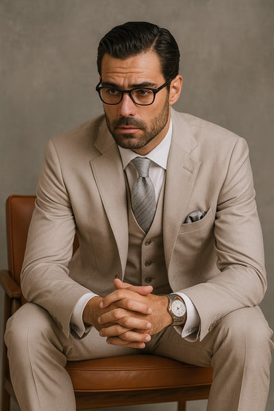 Men's Solid Sand Athletic Cut Classic Suits