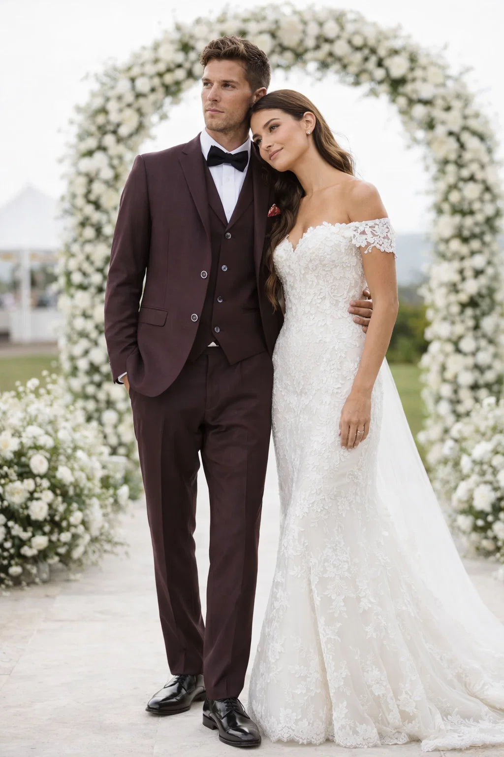 Men’s Two Button Vested Vintage Style Tweed Wedding Suit – Burgundy - 38 Short Jacket+32 Waist Adjustable 28to34)(Height: 5 4 to5 7 )(Neck  15-16.5)S-M)