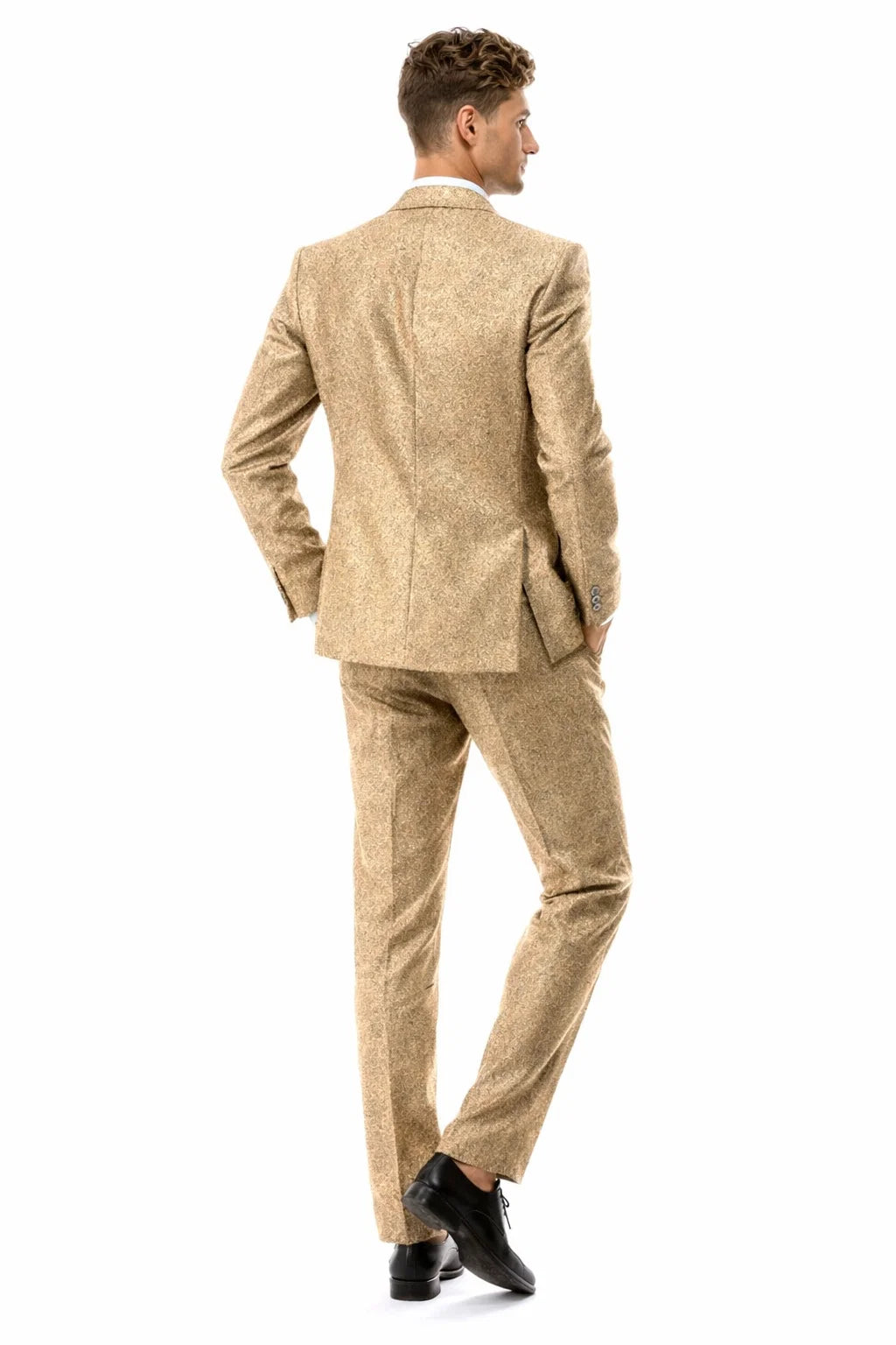 Men’s Two Button Vested Vintage Style Tweed Wedding Suit in Beige - 38 Short Jacket+32 Waist Adjustable 28to34)(Height: 5 4 to5 7 )(Neck  15-16.5)S-M)