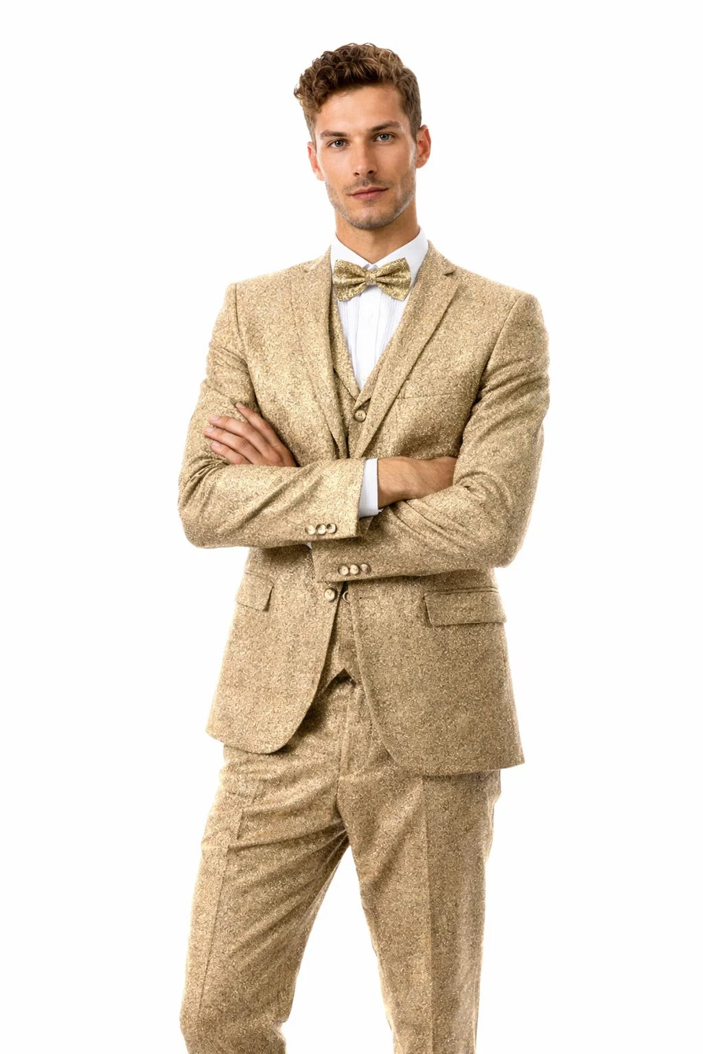 Men’s Two Button Vested Vintage Style Tweed Wedding Suit in Beige - 38 Short Jacket+32 Waist Adjustable 28to34)(Height: 5 4 to5 7 )(Neck  15-16.5)S-M)