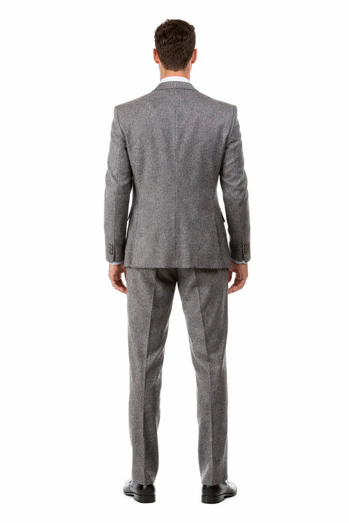 Men’s Two Button Vested Vintage Style Tweed Wedding Suit in Grey 